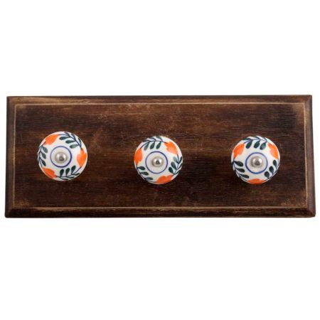 Forest Green Leaf Ceramic Wooden Hooks